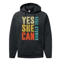 Yes She Can Kamala 2024 Retro Colors Performance Fleece Hoodie