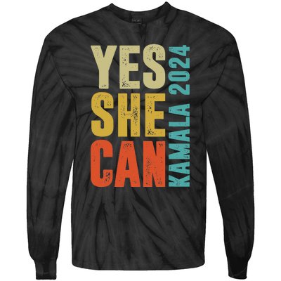 Yes She Can Kamala 2024 Retro Colors Tie-Dye Long Sleeve Shirt