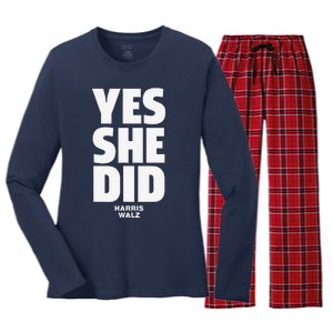 Yes She Can And Yes She Did Harris Walz 2024 Women's Long Sleeve Flannel Pajama Set 