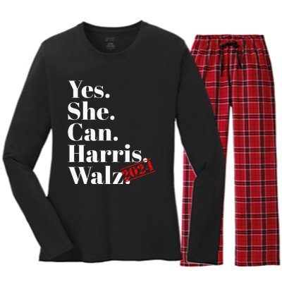 Yes She Can Harris Walz 2024 Premium Women's Long Sleeve Flannel Pajama Set 