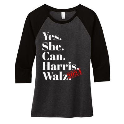 Yes She Can Harris Walz 2024 Premium Women's Tri-Blend 3/4-Sleeve Raglan Shirt