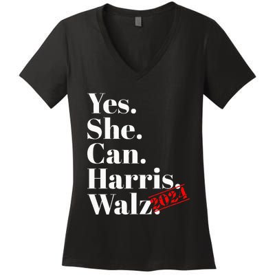 Yes She Can Harris Walz 2024 Premium Women's V-Neck T-Shirt