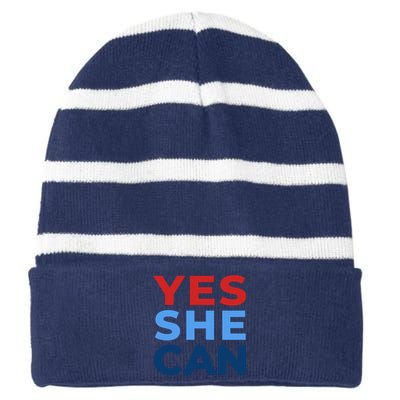 Yes She Can Yes She Kam Kamala Harris 2024 Striped Beanie with Solid Band