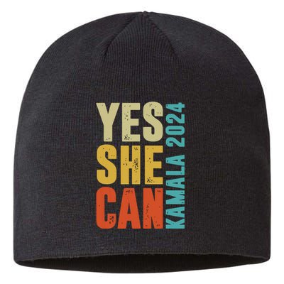 Yes She Can Kamala 2024 Retro Colors Sustainable Beanie