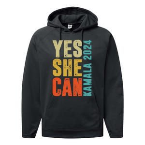 Yes She Can Kamala 2024 Retro Colors Performance Fleece Hoodie