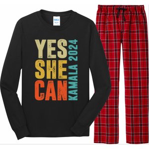 Yes She Can Kamala 2024 Retro Colors Long Sleeve Pajama Set