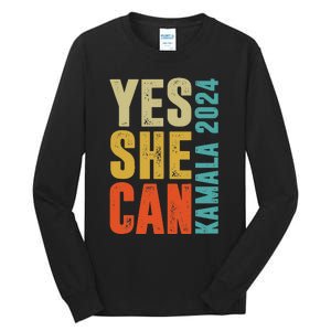 Yes She Can Kamala 2024 Retro Colors Tall Long Sleeve T-Shirt