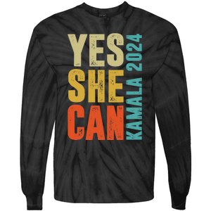 Yes She Can Kamala 2024 Retro Colors Tie-Dye Long Sleeve Shirt