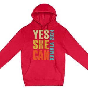 Yes She Can Kamala 2024 Retro Colors Premium Pullover Hoodie