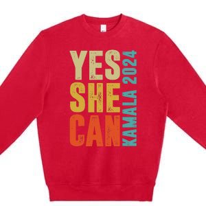 Yes She Can Kamala 2024 Retro Colors Premium Crewneck Sweatshirt