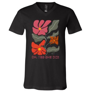 Yes She Did Boho Floral Kamala Wins She Won! V-Neck T-Shirt