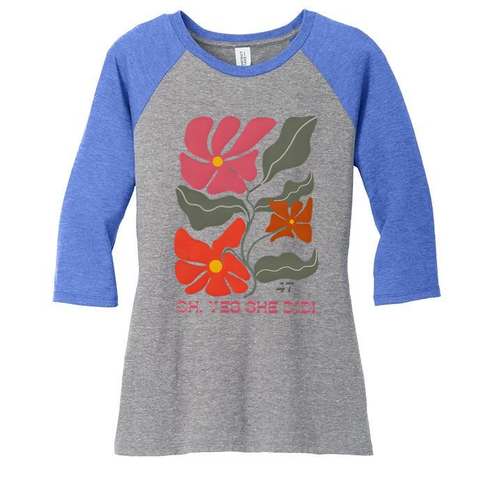 Yes She Did Boho Floral Kamala Wins She Won! Women's Tri-Blend 3/4-Sleeve Raglan Shirt