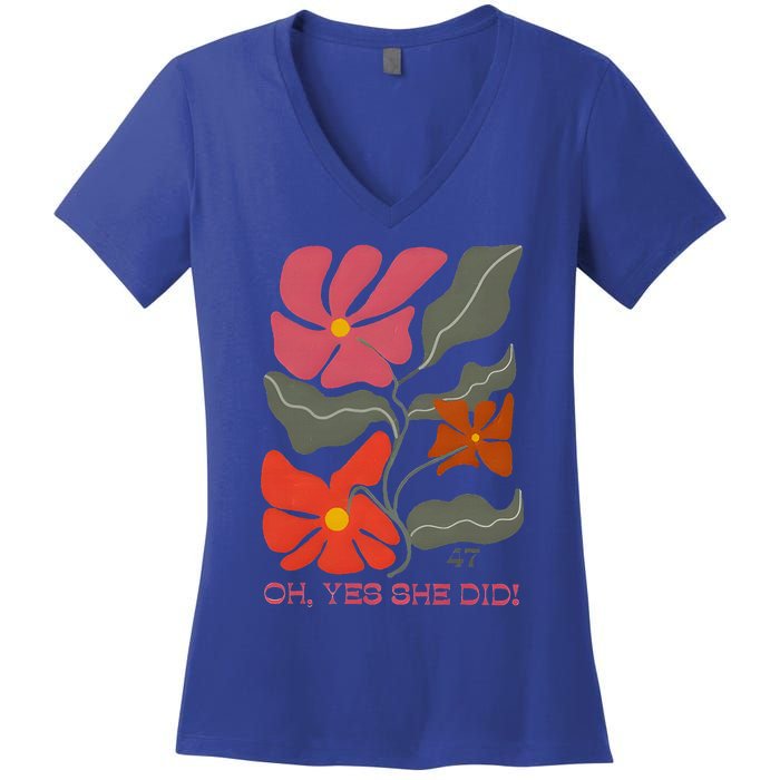 Yes She Did Boho Floral Kamala Wins She Won! Women's V-Neck T-Shirt