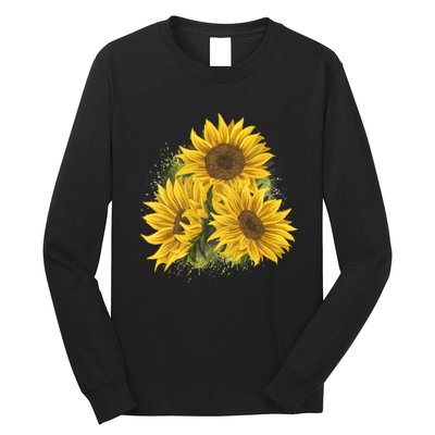 Yellow Sunflower Floral Watercolor Positivity Long Sleeve Shirt