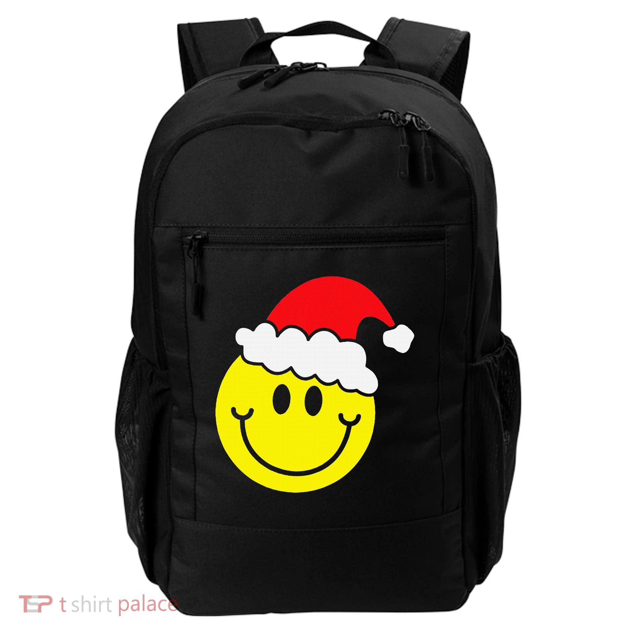 Yellow Smile Face Christmas Santa Hat Smiling Face Daily Commute Backpack