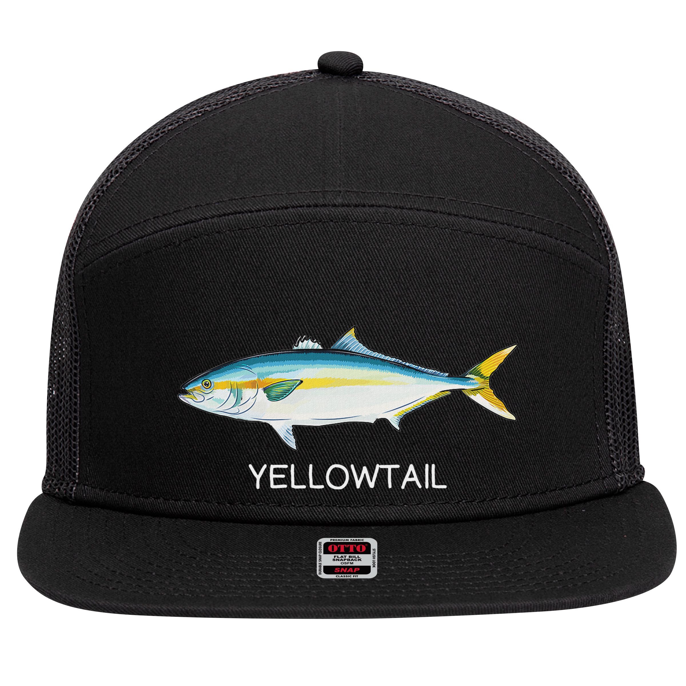 Yellowtail Saltwater Game Fish 7 Panel Mesh Trucker Snapback Hat