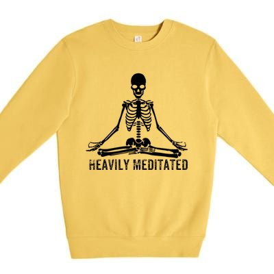 Yoga Skeleton Heavily Meditated Gift Premium Crewneck Sweatshirt