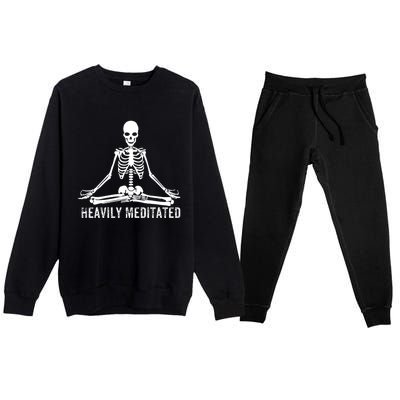 Yoga Skeleton Heavily Meditated Gift Premium Crewneck Sweatsuit Set