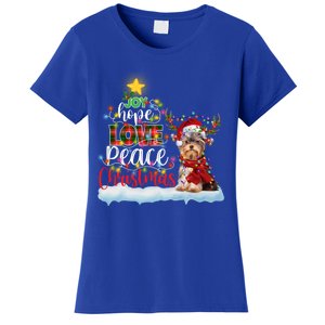 Yorkie Santa Hat Reindeer Costume Christmas Light Funny Gift Women's T-Shirt