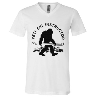 Yeti Ski Instructor Mountain Ape Snowman Skiin V-Neck T-Shirt