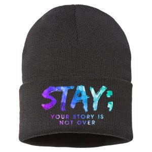 Your Story Is Not Over Stay Suicide Prevention Awareness Sustainable Knit Beanie