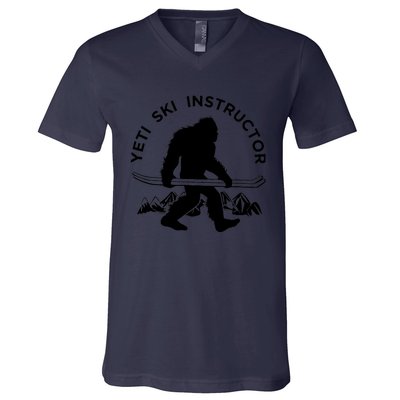 Yeti Ski Instructor Tee, Mountain Ape Snowman Skiing V-Neck T-Shirt