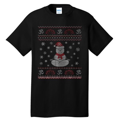 Yoga Snowman Meditating Lotus Pose Ugly Christmas Tall T-Shirt