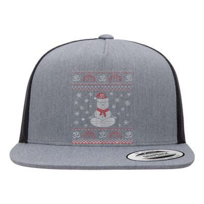 Yoga Snowman Meditating Lotus Pose Ugly Christmas Flat Bill Trucker Hat