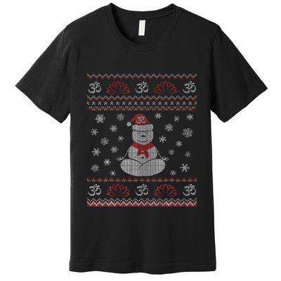 Yoga Snowman Meditating Lotus Pose Ugly Christmas Premium T-Shirt