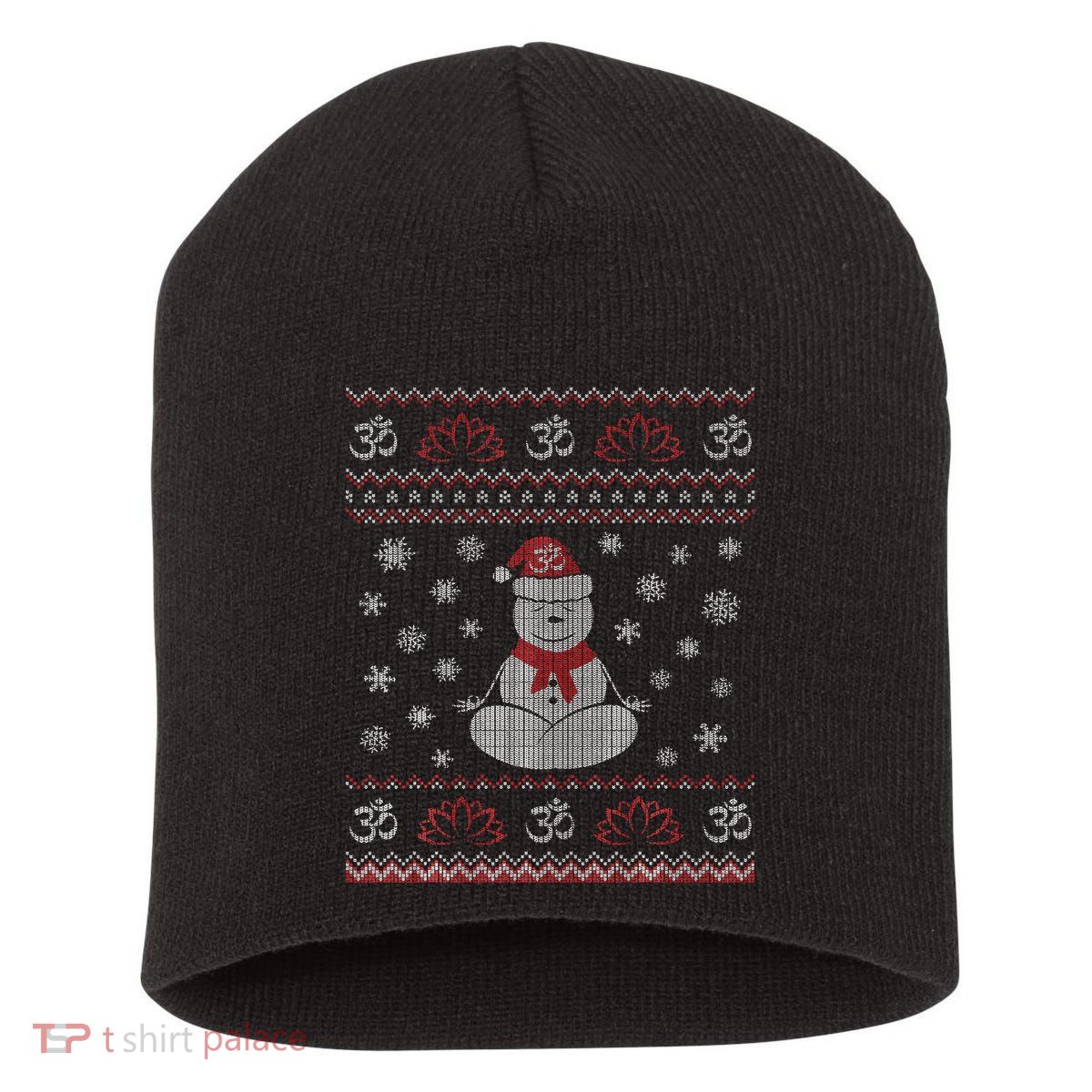 Yoga Snowman Meditating Lotus Pose Ugly Christmas Short Acrylic Beanie