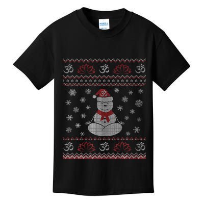 Yoga Snowman Meditating Lotus Pose Ugly Christmas Kids T-Shirt