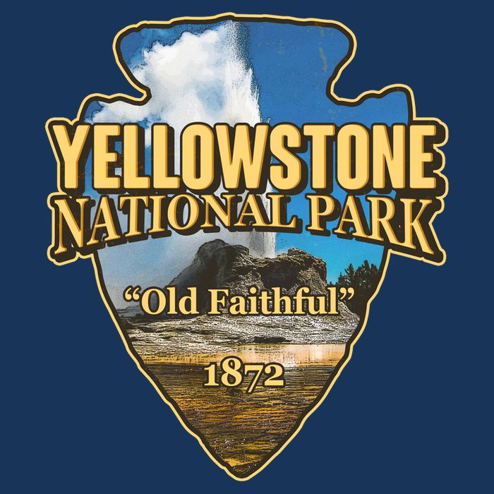 Yellow Stone National Park Old Faithful 1872 Arrow Head 7 Panel Mesh Trucker Snapback Hat