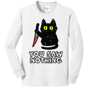 You Saw Nothing Black Cat Funny Halloween Kids Long Sleeve Shirt