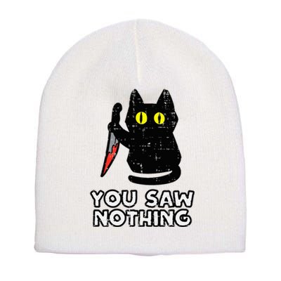 You Saw Nothing Black Cat Funny Halloween Short Acrylic Beanie