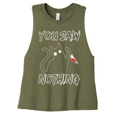 You Saw Nothing Black Cat Sarcasm Murderer Women's Racerback Cropped Tank