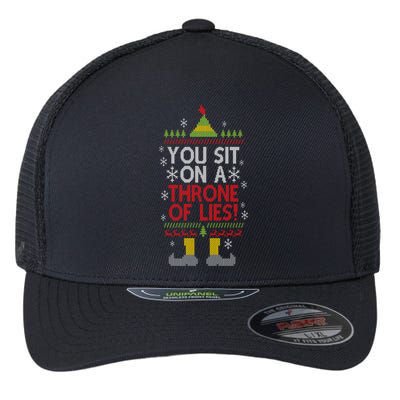 You Sit On A Throne Of Lies Christmas Movie Fake Santa Gift Flexfit Unipanel Trucker Cap