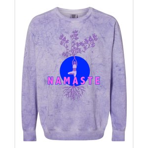 Yoga Silhouette Over Blue Circle Tree Roots Gift Colorblast Crewneck Sweatshirt