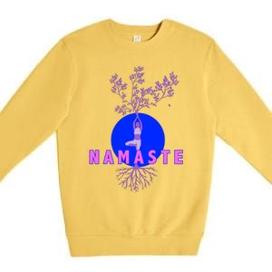 Yoga Silhouette Over Blue Circle Tree Roots Gift Premium Crewneck Sweatshirt