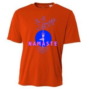 Yoga Silhouette Over Blue Circle Tree Roots Gift Cooling Performance Crew T-Shirt