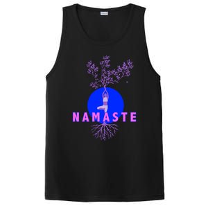 Yoga Silhouette Over Blue Circle Tree Roots Gift PosiCharge Competitor Tank