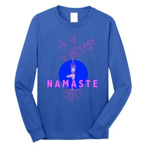 Yoga Silhouette Over Blue Circle Tree Roots Gift Long Sleeve Shirt