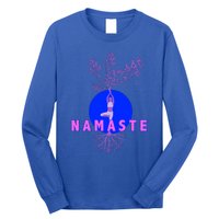 Yoga Silhouette Over Blue Circle Tree Roots Gift Long Sleeve Shirt