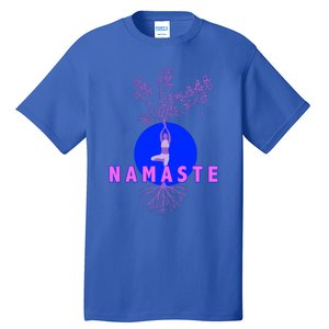 Yoga Silhouette Over Blue Circle Tree Roots Gift Tall T-Shirt