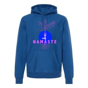 Yoga Silhouette Over Blue Circle Tree Roots Gift Premium Hoodie