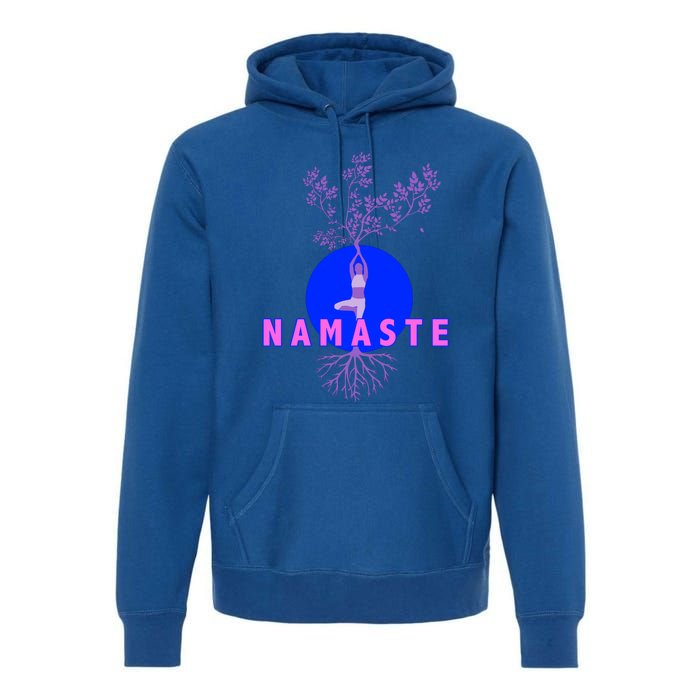 Yoga Silhouette Over Blue Circle Tree Roots Gift Premium Hoodie