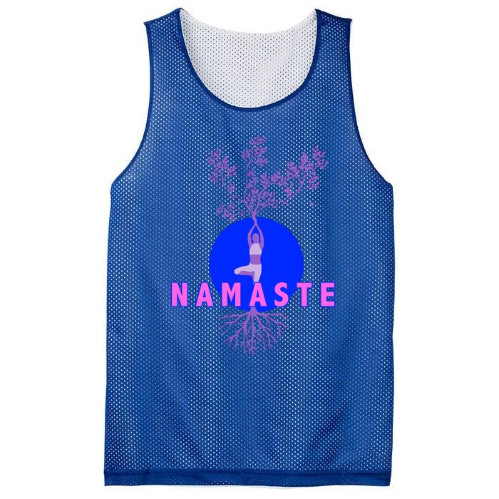 Yoga Silhouette Over Blue Circle Tree Roots Gift Mesh Reversible Basketball Jersey Tank