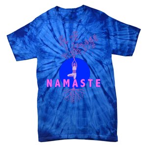 Yoga Silhouette Over Blue Circle Tree Roots Gift Tie-Dye T-Shirt