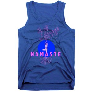 Yoga Silhouette Over Blue Circle Tree Roots Gift Tank Top