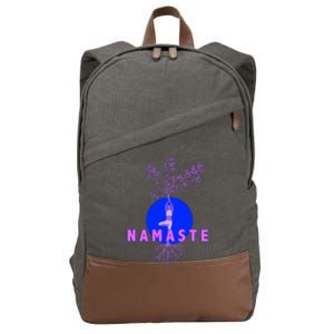 Yoga Silhouette Over Blue Circle Tree Roots Gift Cotton Canvas Backpack