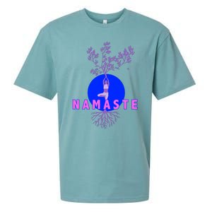 Yoga Silhouette Over Blue Circle Tree Roots Gift Sueded Cloud Jersey T-Shirt